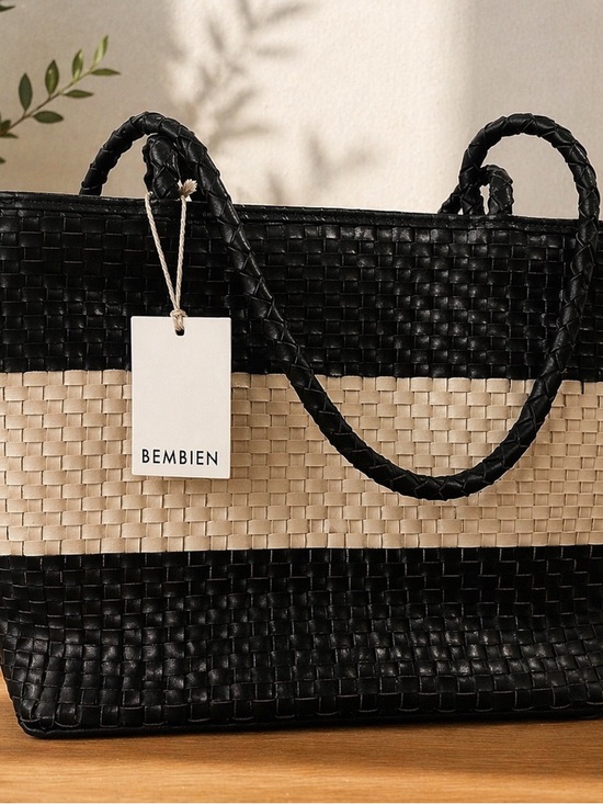 Bembien Handbags - Bembien Two-Tone Black and Cream Woven Tote